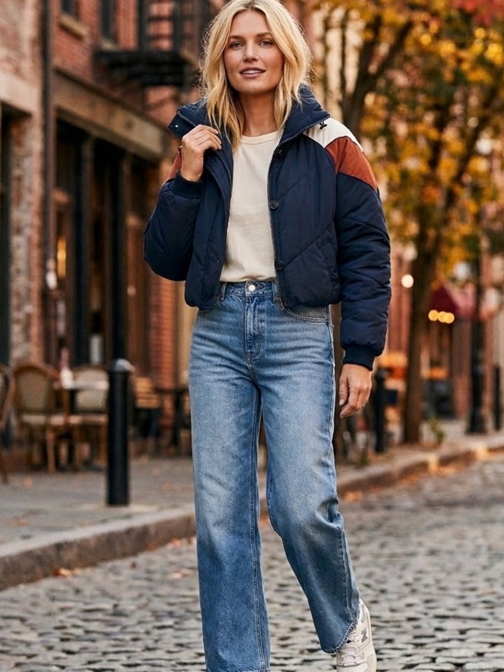 Free People Puffer Jacket Womens M Blue Retro Chevron Colorblock Ski Boho 🔥